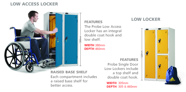 Low Access Locker with Raised Base Shelf, Single or 2 Tier